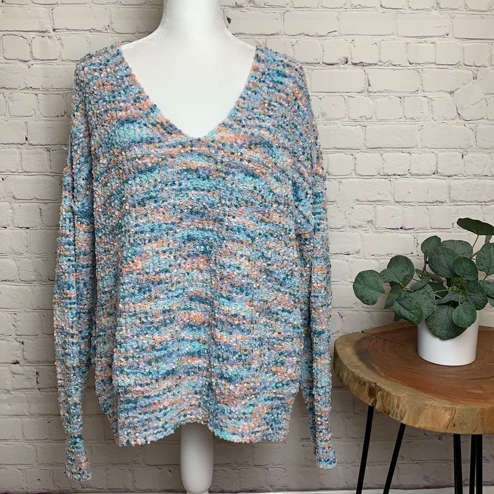 Rachel Zoe Pastel Popcorn V Neck Sweater